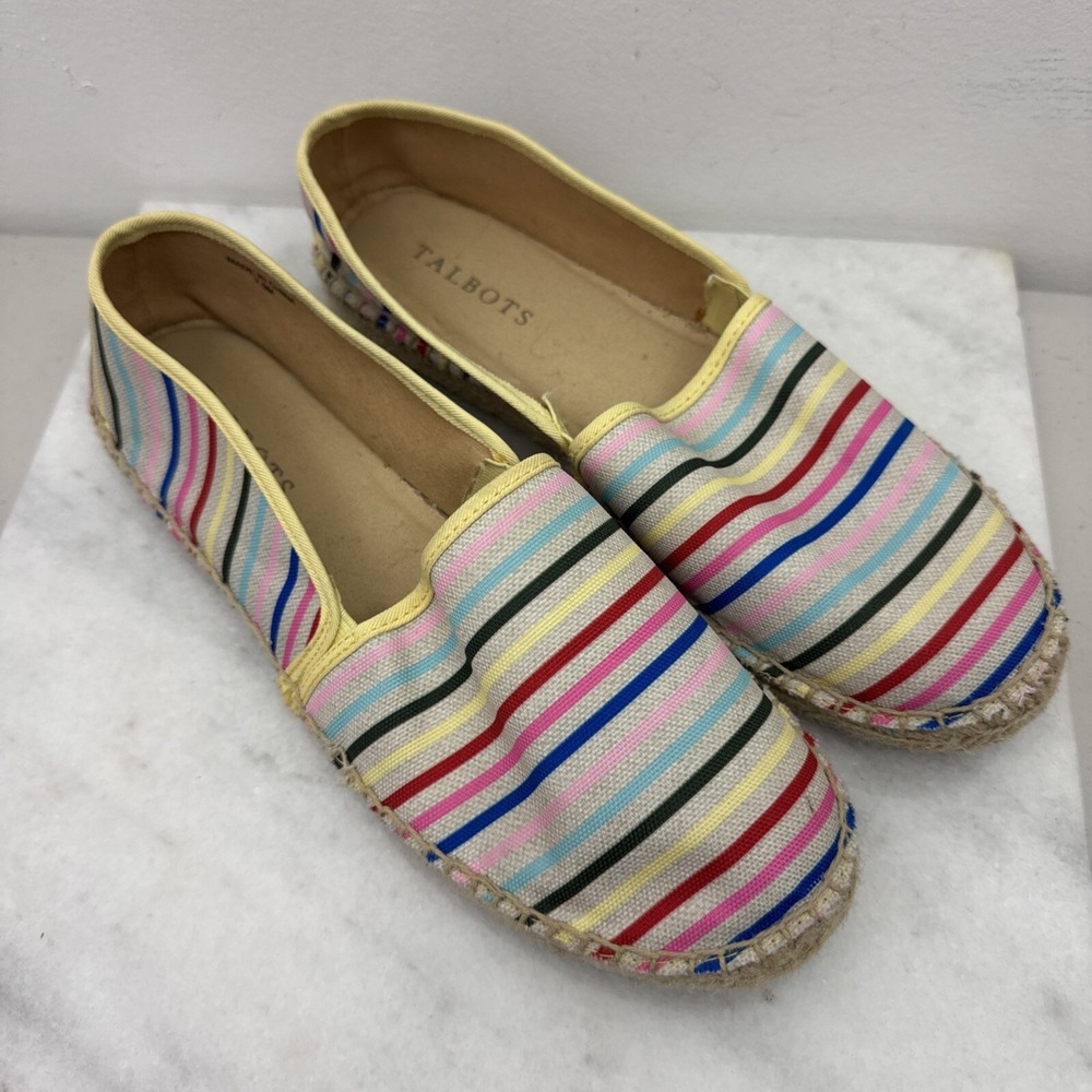 Talbots Multi Horizons Izzy Slip On Flats Rainbow Stripe Canvas Espadrille 7.5